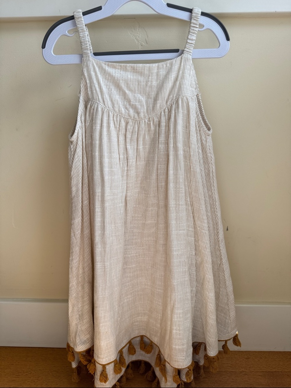 Boutique Poppet & Fox Girls Cream Tassel-Hem Casual Summer Dress